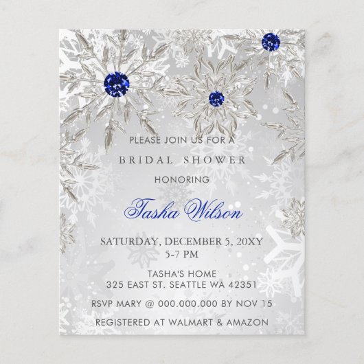 Papier Budget Blue Snowflake Invitation de la douche nupt (Devant)
