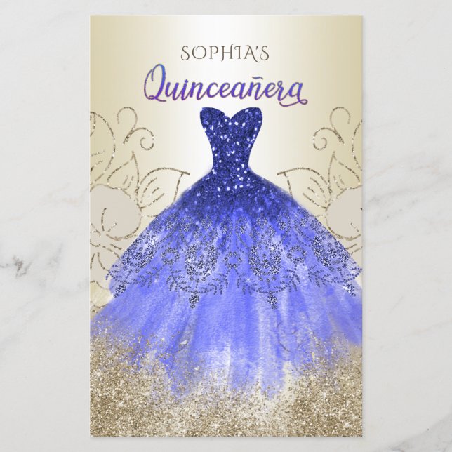 Papier Budget Blue Sparkle Robe Quinceañera Invitation (Devant)
