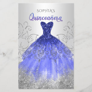 Papier Budget Blue Sparkle Robe Quinceañera Invitation