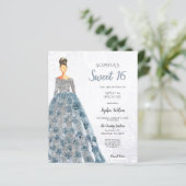 Papier Budget Blue Sparkle Robe Sweet 16 Invitation (Debout devant)