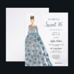 Papier Budget Blue Sparkle Robe Sweet 16 Invitation<br><div class="desc">Budget Argent Dusty Blue Éperche robe douce 16 Anniversaire Invitation</div>