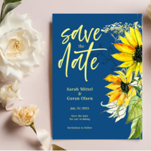 Papier Budget Blue Sunflower Enregistrer la date Invitati