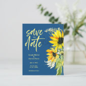 Papier Budget Blue Sunflower Enregistrer la date Invitati (Debout devant)