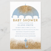 Papier Budget Blue Umbrella Boy Baby shower Invitation (Devant)