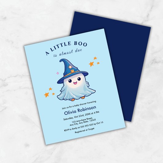 Papier Budget Blue Un Petit Boo Baby shower Invitation