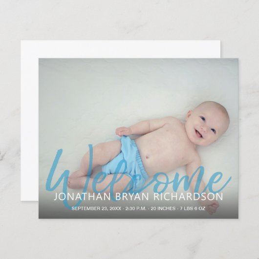 Papier Budget Blue Welcome Multi Photo Baby Faire-part (Devant / Derrière)