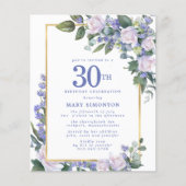 Papier Budget Blue White Floral 30e anniversaire Invitati (Devant)