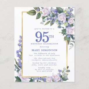 Papier Budget Blue White Floral 95e anniversaire Invitati