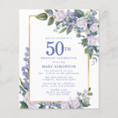 Papier Budget Blue White Floral Invitation 50e anniversai (Devant)