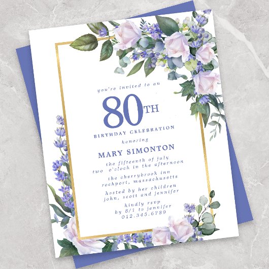 Papier Budget Blue White Floral Invitation 80e anniversai