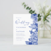 Papier Budget Blue White Floral Photo Wedding Invitation (Debout devant)