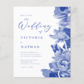 Papier Budget Blue White Floral Photo Wedding Invitation (Devant)