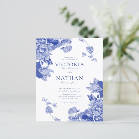 Papier Budget Blue White Flower Chinoiserie Chic Mariage (Debout devant)