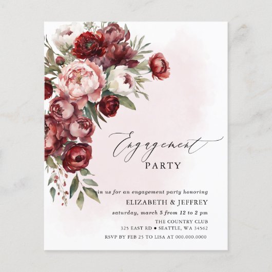 Papier Budget Blush Bourgogne Engagement Invitations de l (Devant)