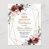 Papier Budget Blush & Bourgogne Invitation du 80e anniver (Devant)