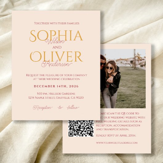 Papier Budget blush et or Photo Code QR invitation de mar