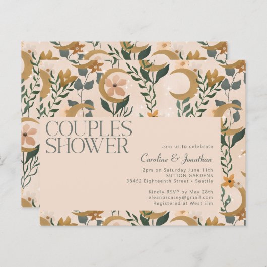 Papier Budget Blush Floral Moon Couples Invitation de dou (Devant / Derrière)