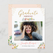 Papier Budget Blush Floral Photo Graduation Faire-part (Devant / Derrière)