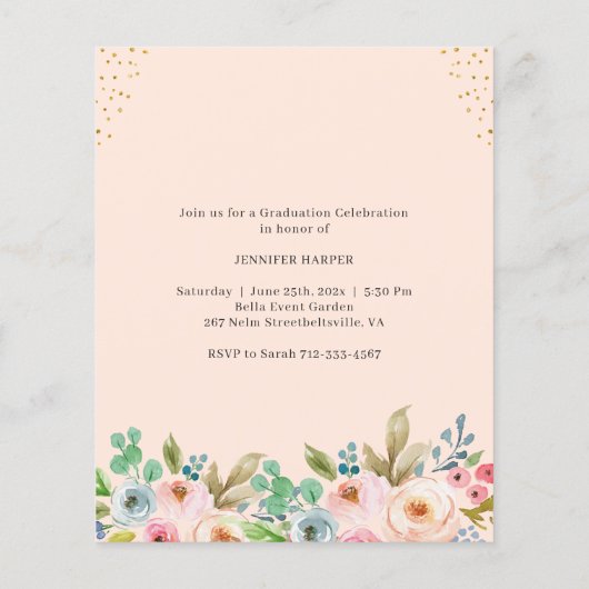 Papier Budget Blush Floral Photo Graduation Faire-part (Dos)