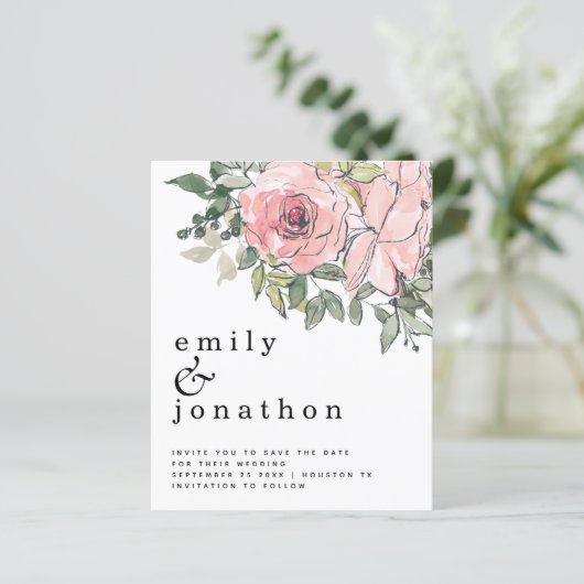 Papier Budget Blush Florals Mariage Enregistrer La Date (Debout devant)