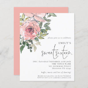 Papier Budget Blush Florals Sweet 16 Invitation