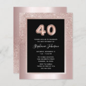 Papier Budget Blush Foil 40e Anniversaire Invitation de f (Devant / Derrière)