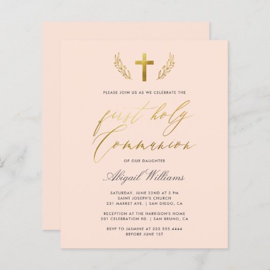 Papier Budget Blush Gold Calligraphie Première Sainte Com (Devant / Derrière)