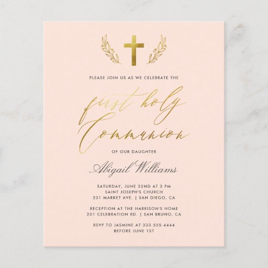 Papier Budget Blush Gold Calligraphie Première Sainte Com (Devant)