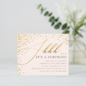 Papier Budget Blush & Gold Confetti Script Surprise Party (Debout devant)