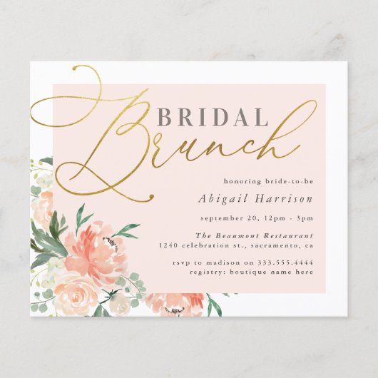Papier Budget Blush & Gold Script Floral Bridal Brunch (Devant)