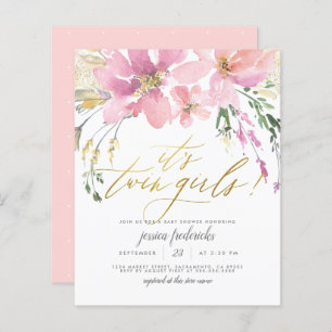 Papier Budget Blush Gold Twin Girls Floral Baby shower
