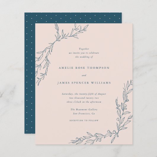 Papier Budget Blush & Navy Mariage botanique à main (Devant / Derrière)