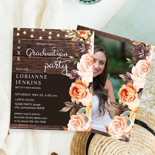Papier Budget Blush & Peach Floral Rustic Grad Photo (Créateur téléchargé)