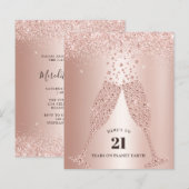 Papier Budget Blush Pink Champagne 21st Birthday Invite (Devant / Derrière)