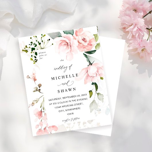 Papier Budget Blush Pink & Eucalyptus Floral Mariage 2