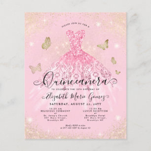 Papier Budget Blush Pink Gold Gown Quinceanera Invitation