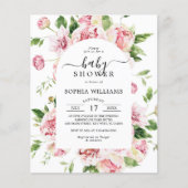 Papier Budget Blush Pink Peonies Baby shower Invitation (Devant)