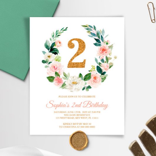 Papier Budget Blush Pink Wreath 2e Invitation anniversair