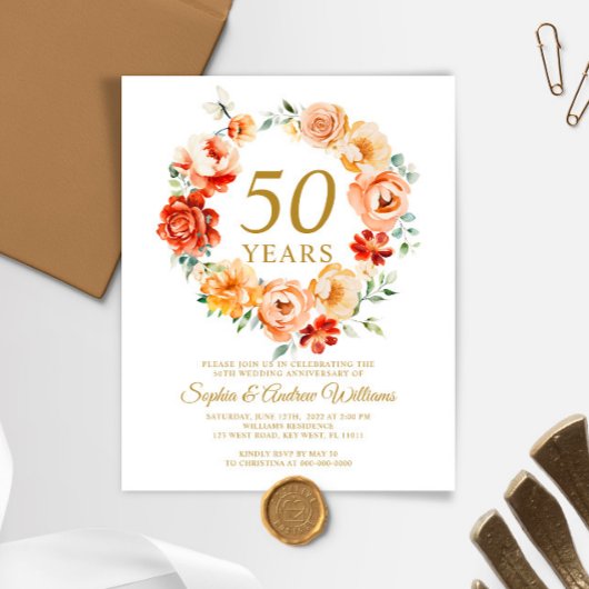 Papier Budget Blush & Red Invitation du 50e anniversaire