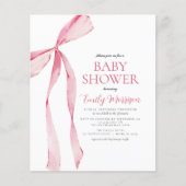 Papier Budget Blush Rose Aquarelle Bow Girl Baby shower (Devant)