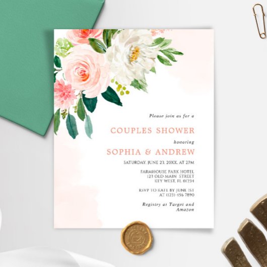 Papier Budget Blush Rose Couples Douche Invitation