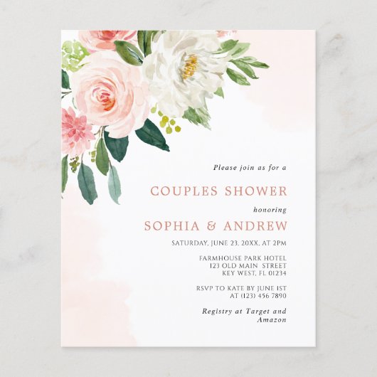 Papier Budget Blush Rose Couples Douche Invitation (Devant)