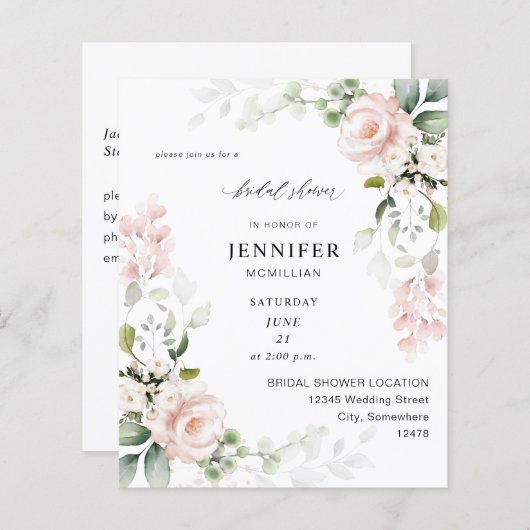 Papier Budget Blush rose Eucalyptus Fête des mariées flor (Devant / Derrière)