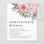 Papier Budget Blush rose Floral Anniversaire Dîner Invita (Devant)