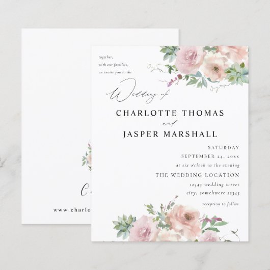 Papier Budget Blush rose Floral et Mariage Succulent (Devant / Derrière)