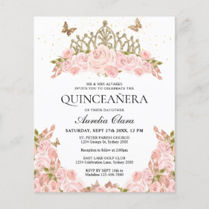 Papier BUDGET Blush rose Floral Or Tiara Quinceanera