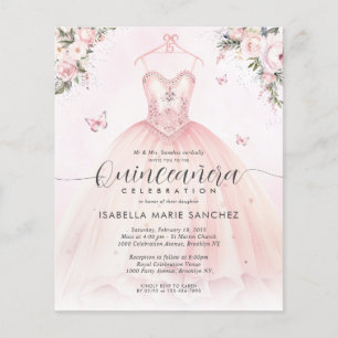 Papier Budget Blush rose Floral Princesse Gown Quinceaner