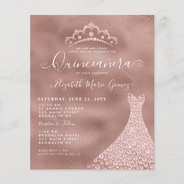 Papier Budget Blush Rose Gold Diamond Tiara Quinceanera (Devant)
