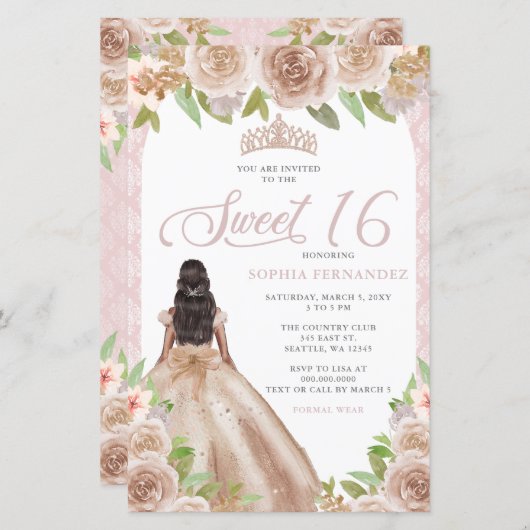 Papier Budget Blush Rose Gold Princess Tiara Sweet 16 (Devant / Derrière)