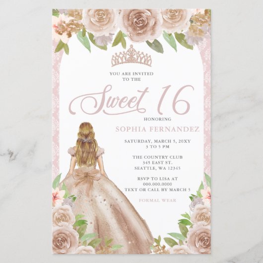 Papier Budget Blush Rose Gold Princess Tiara Sweet 16 (Devant)